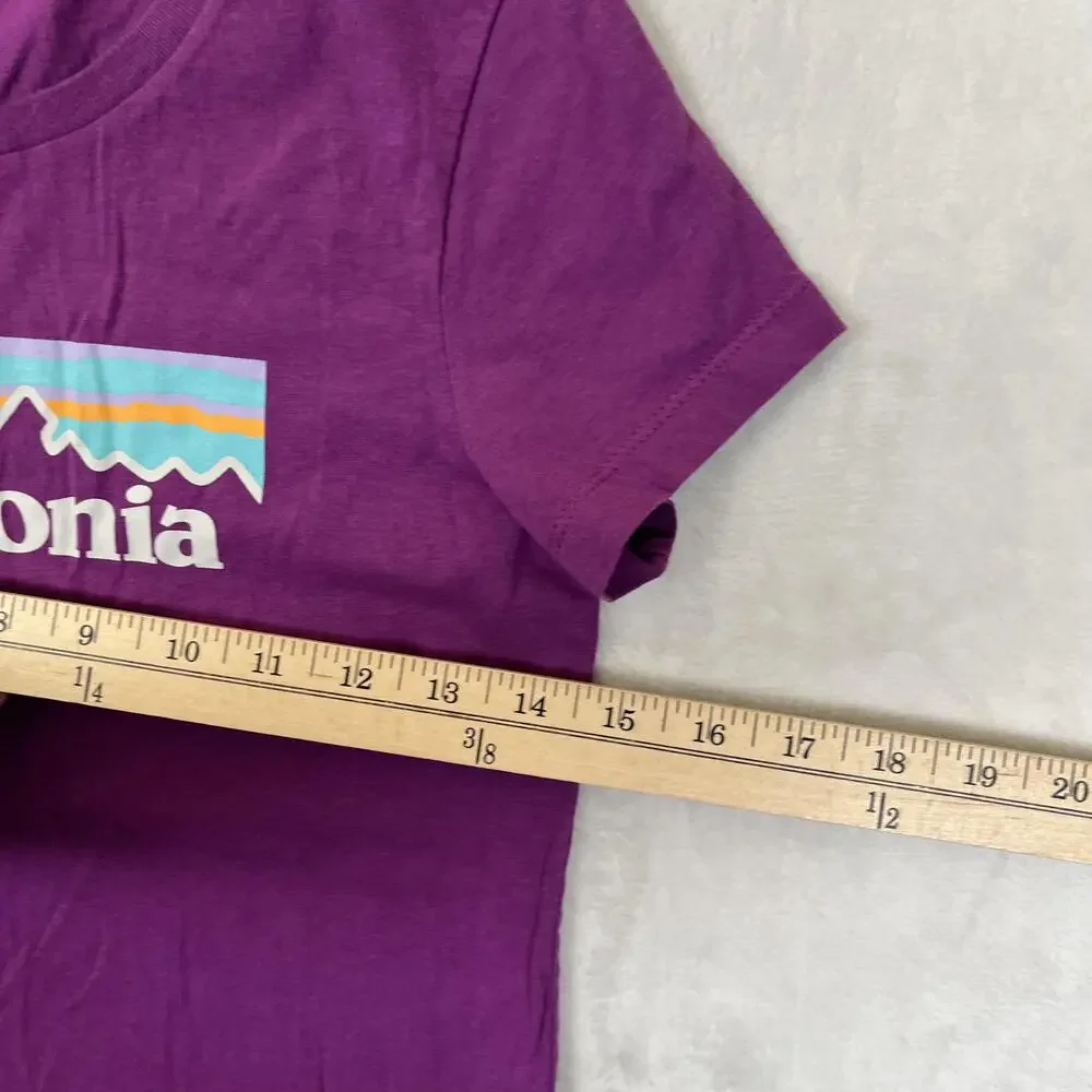 Patagonia Logo T-Shirt Girls Large Purple Short Sleeve Outdoor Graphic Tee